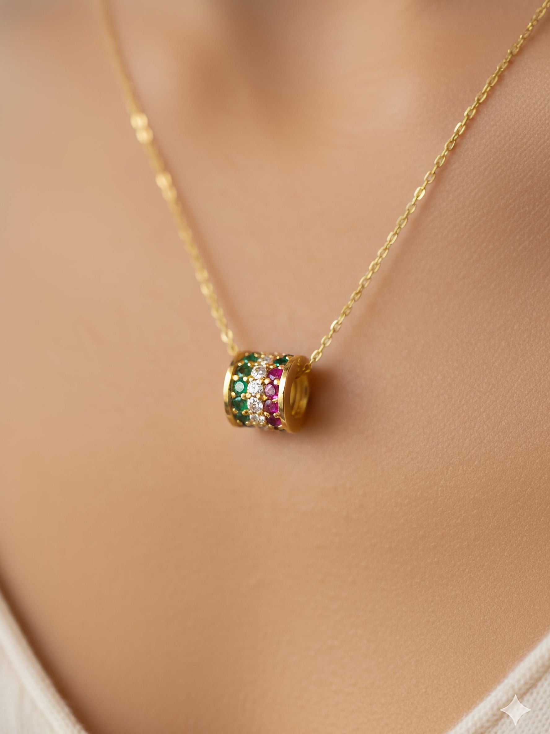Qyrisa Crest Round Lab Diamond Designer Pendant in 18K Yellow Gold by Fiona Diamonds