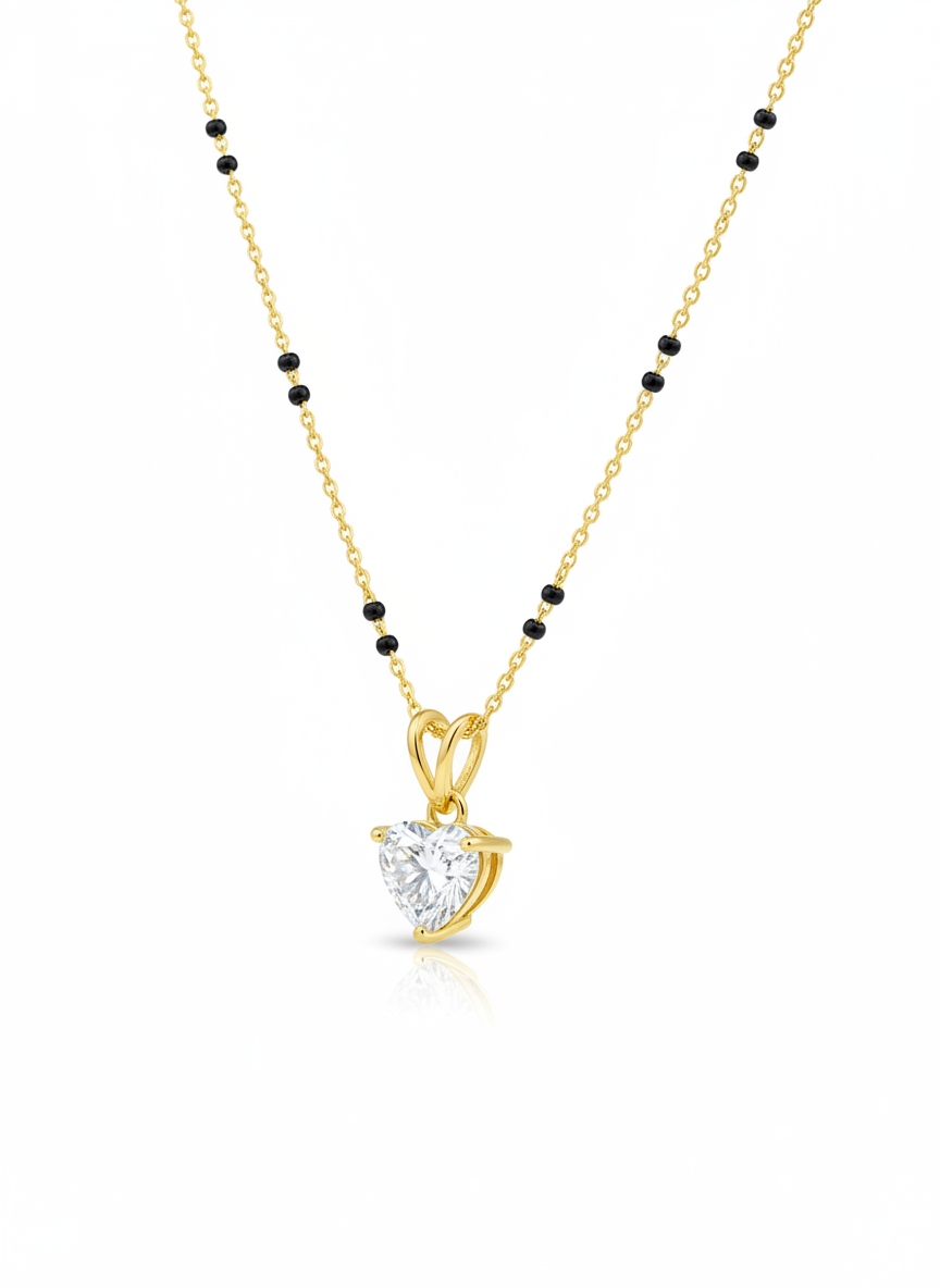 Serene Solstice Heart Lab Diamond Mangalsutra in 14K Yellow Gold by Fiona Diamonds