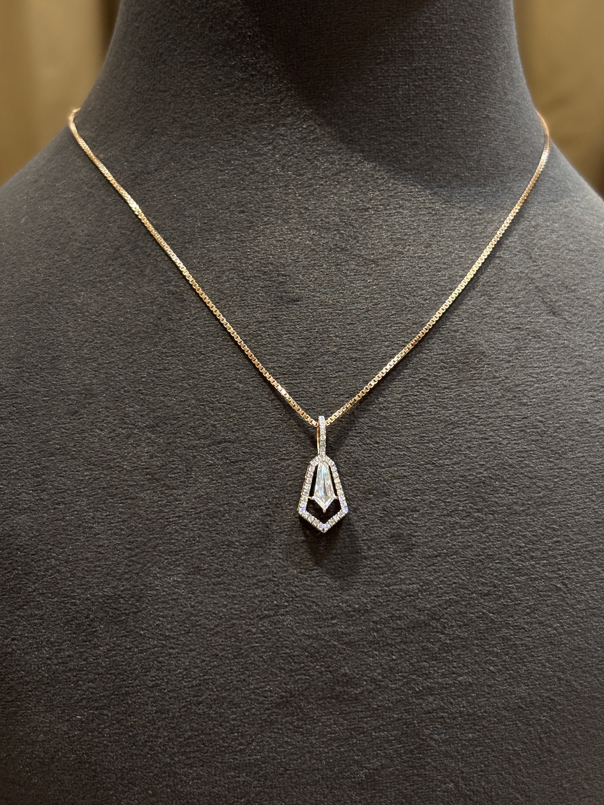 Close-up of Solace Tyne Kite Lab Diamond Designer Pendant in 18K Rose Gold by Fiona Diamonds