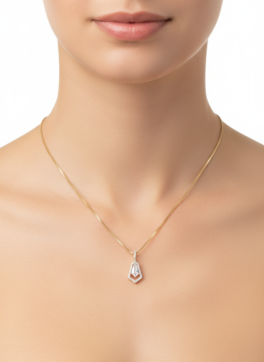 Close-up of Solace Tyne Lab Diamond charm pendant in 18K rose gold by Fiona Diamonds