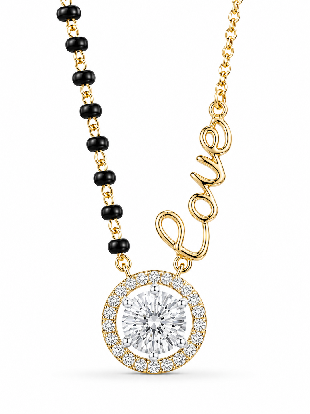 Close-up of Quorra Glow Round Lab Diamond Mangalsutra in 18K Yellow Gold by Fiona Diamonds