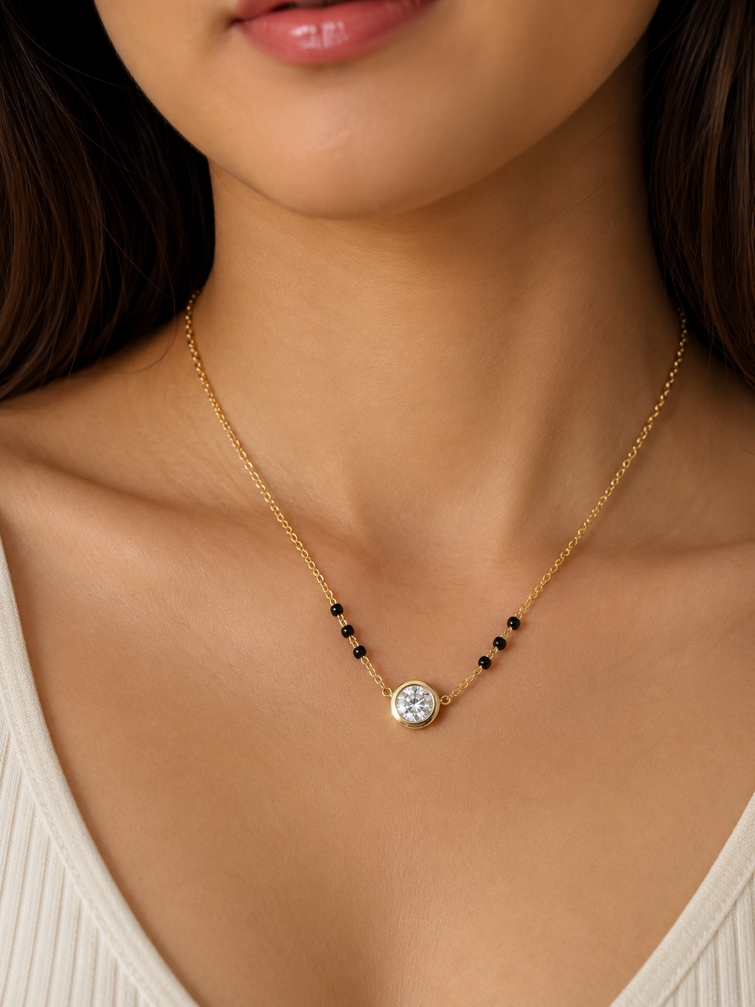 Side view of Elorin Haze Round Lab Diamond Mangalsutra in 18K Yellow Gold - Fiona Diamonds