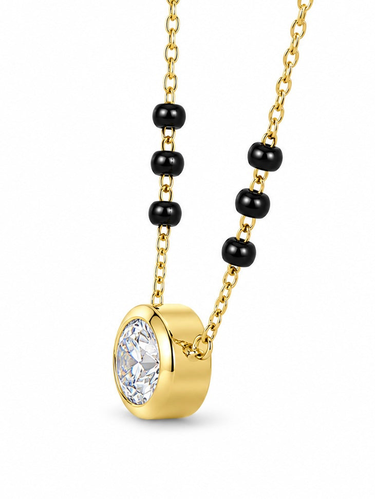 Close-up of Elorin Haze Round Lab Diamond Mangalsutra in 18K Yellow Gold by Fiona Diamonds