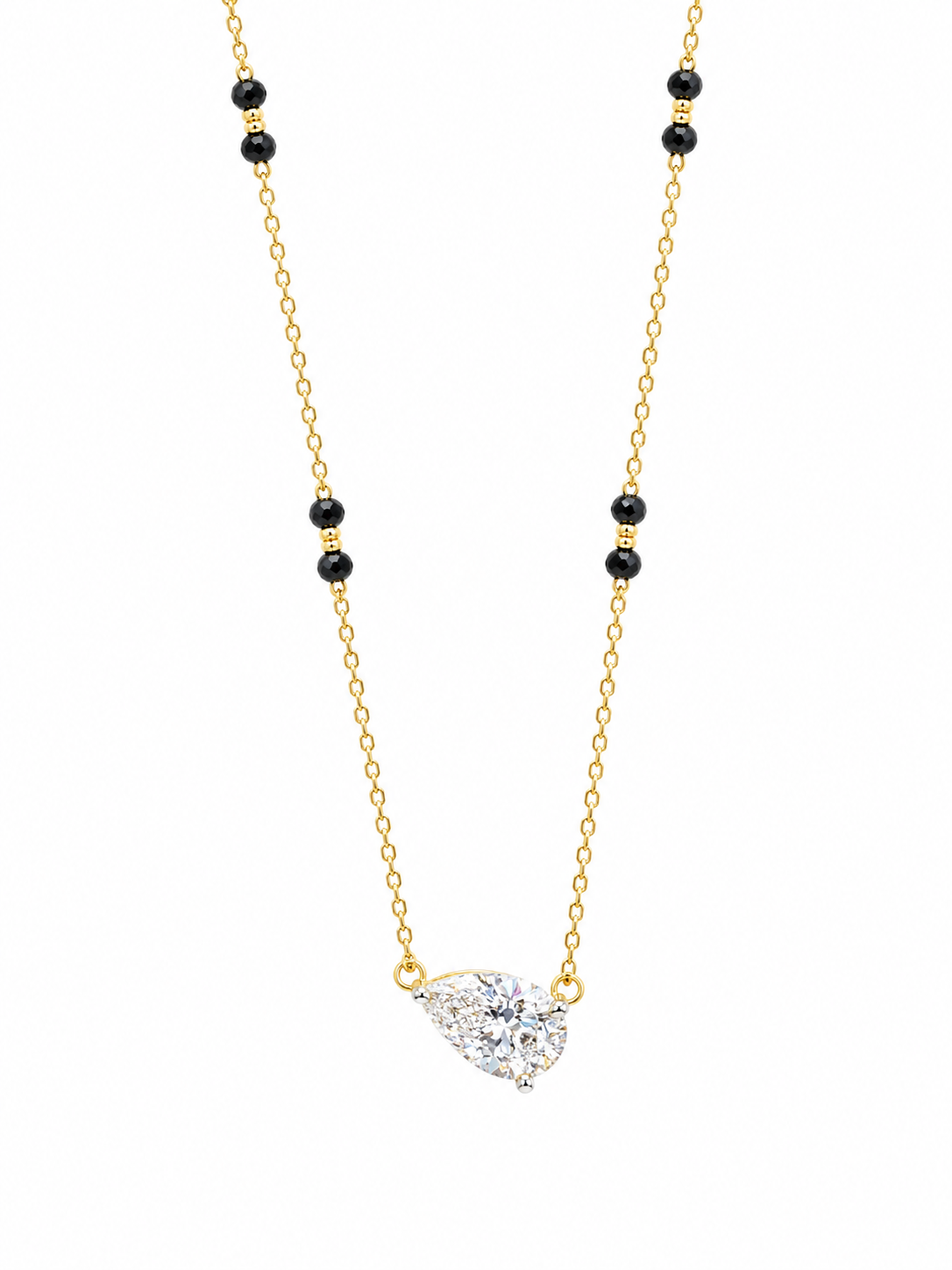 Farieth Crest Pear Lab Diamond Mangalsutra in 18K Yellow Gold by Fiona Diamonds