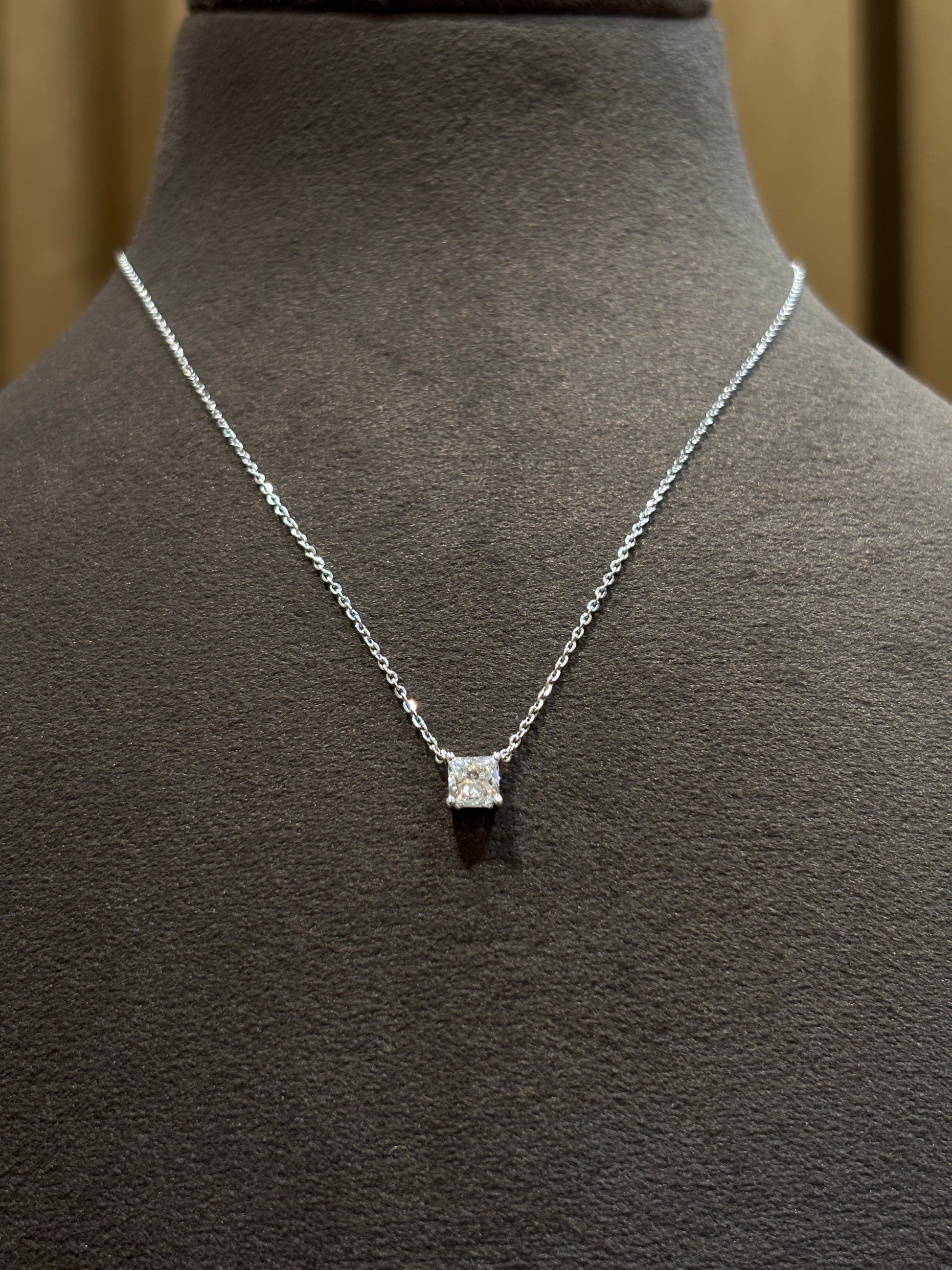 Princess Lab Diamond Solitaire Pendant - Eternal Lumière in 18K White Gold by Fiona Diamonds