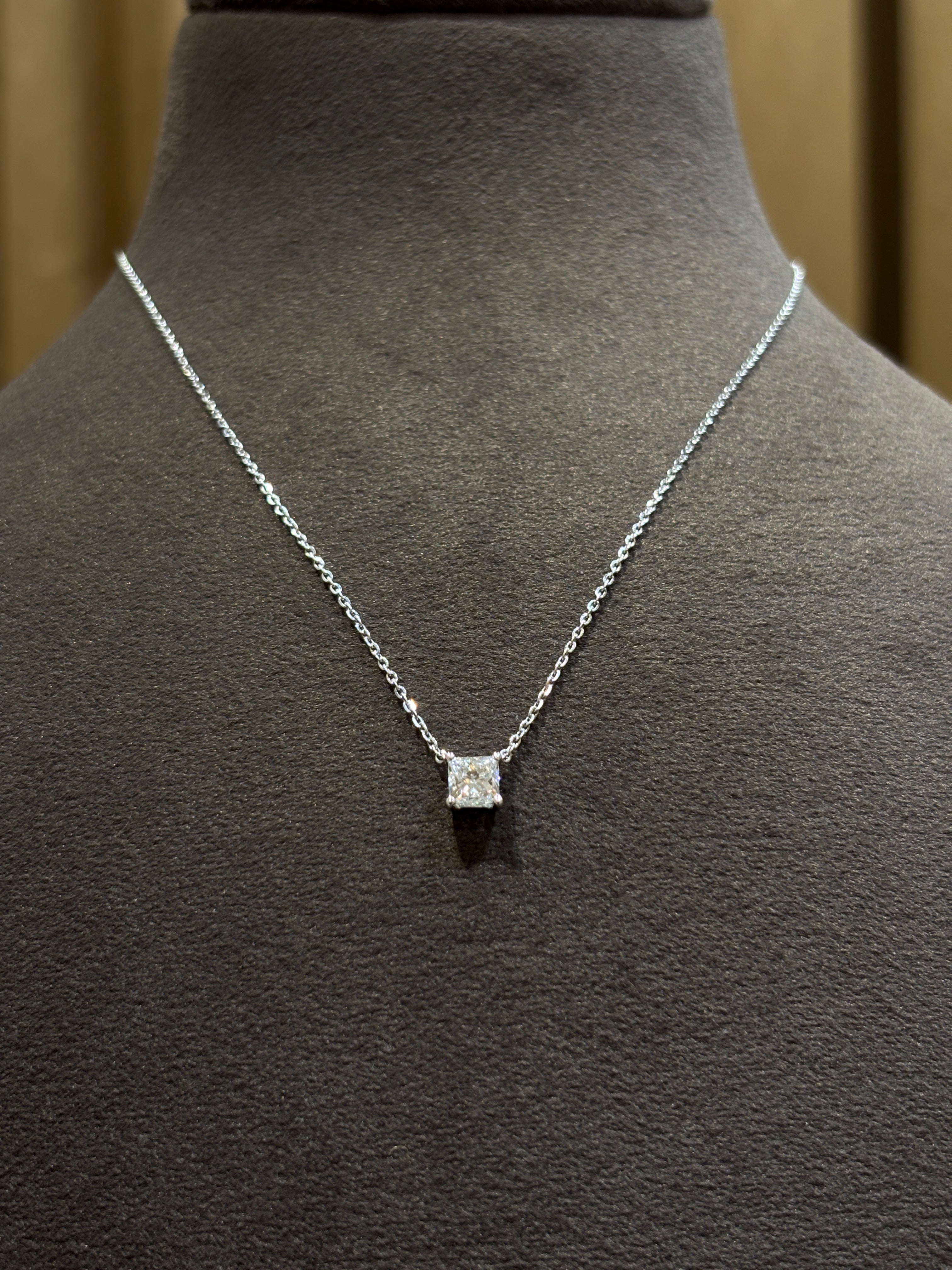 Princess Lab Diamond Solitaire Pendant - Eternal Lumière in 18K White Gold by Fiona Diamonds