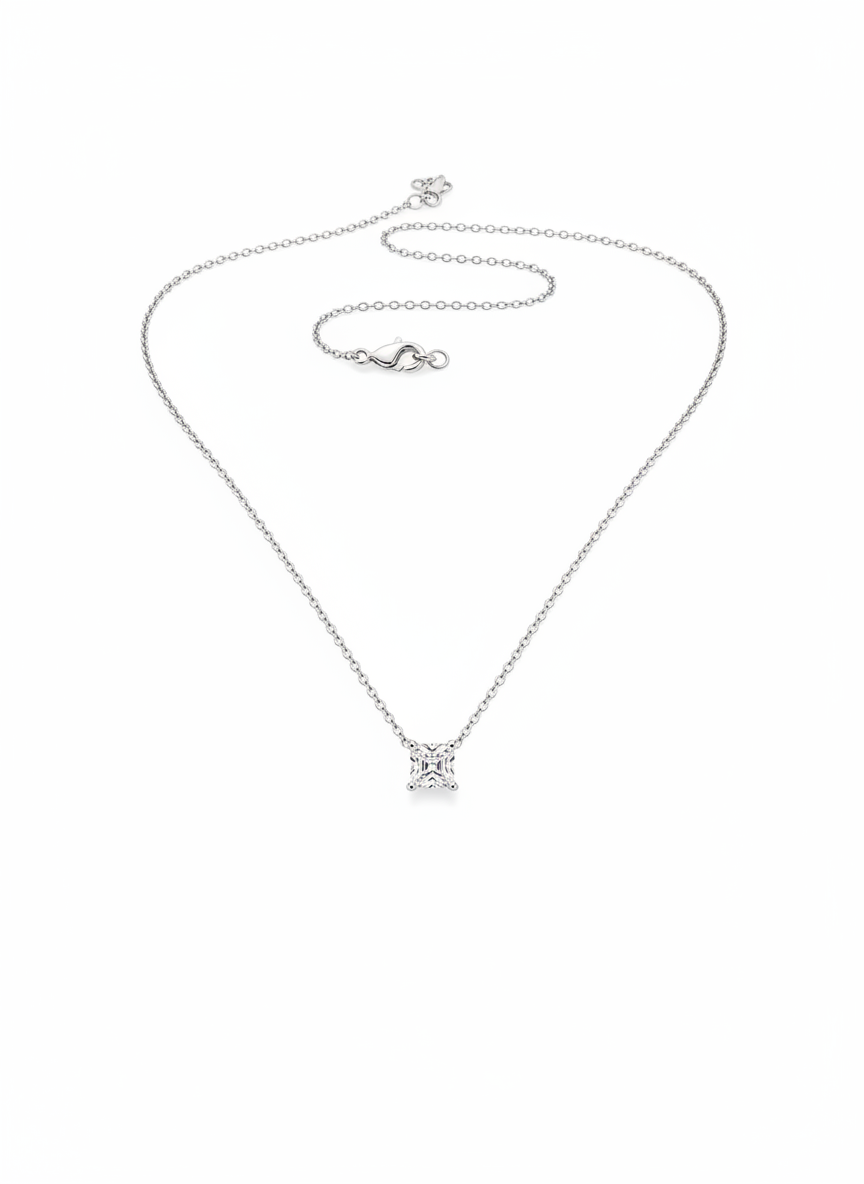 Eternal Lumière Princess Lab Diamond Solitaire Pendant in 18K White Gold by Fiona Diamonds