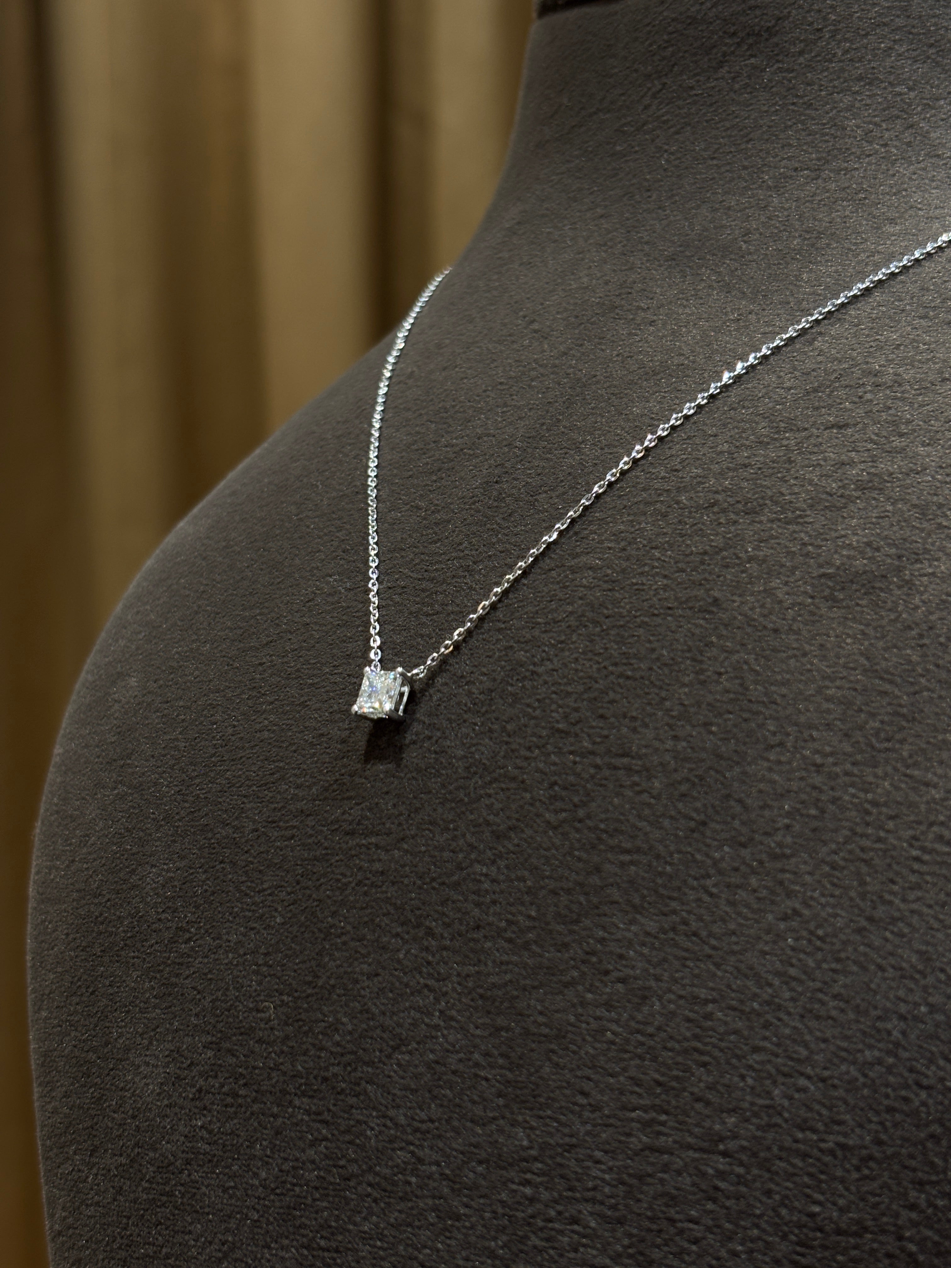 Fiona Diamonds Eternal Lumière Princess Lab Diamond Solitaire Pendant in 18K White Gold - luxury