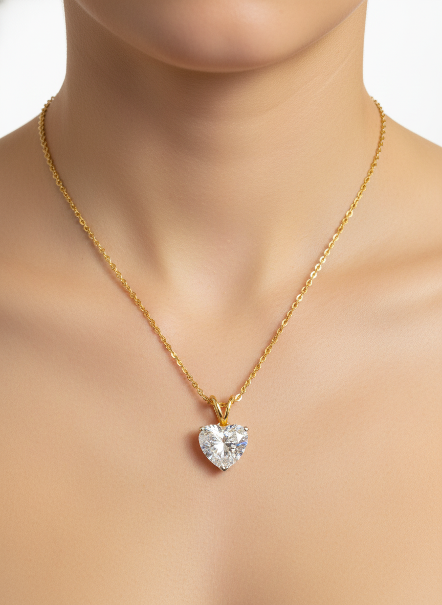 Close-up of Gavryn Drift Heart Lab Diamond Solitaire Pendant in 18K Yellow Gold by Fiona Diamonds