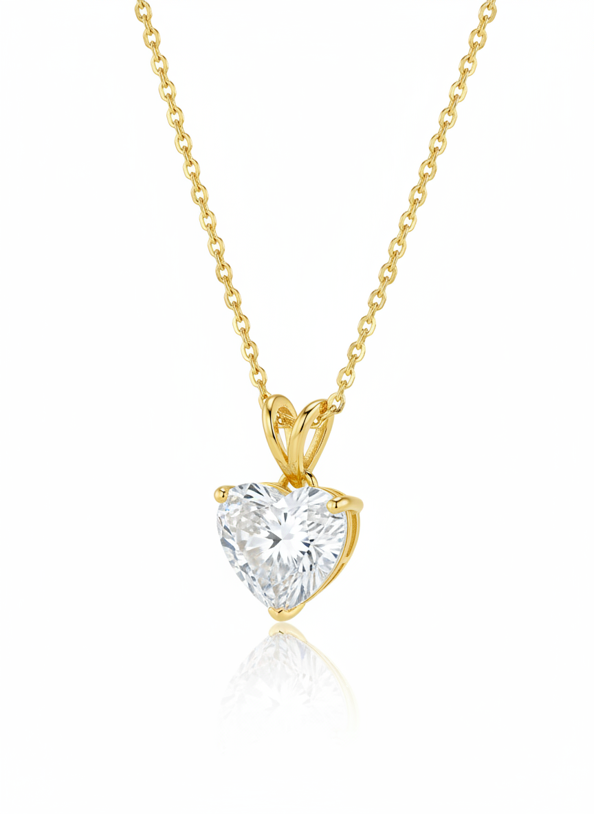 Side view of Gavryn Drift Heart Lab Diamond Solitaire Pendant in 18K Yellow Gold - Fiona Diamonds