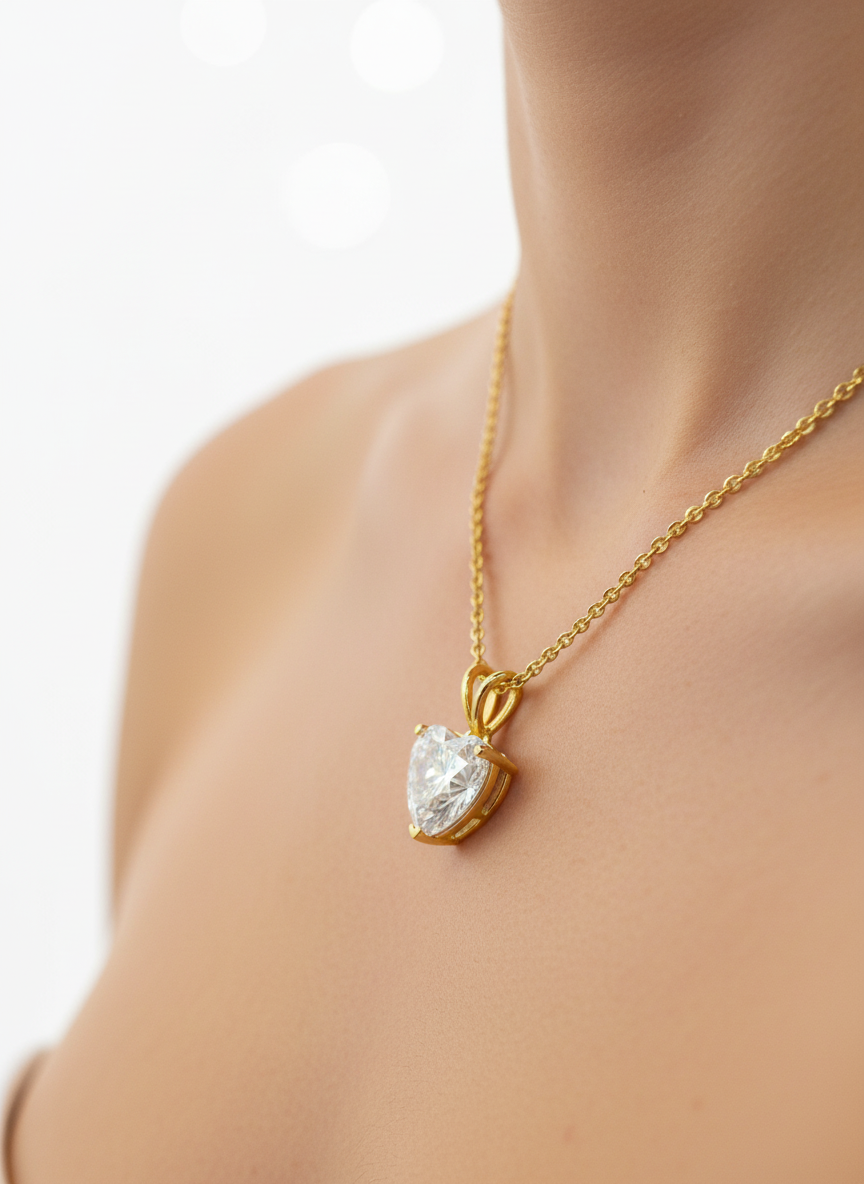 Fiona Diamonds Gavryn Drift Heart Lab Diamond Solitaire Pendant in 18K Yellow Gold - luxury