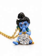 Anaya Namaste Bal Shiva Round Lab Diamond Pendant – front view with hands folded over the round diamond