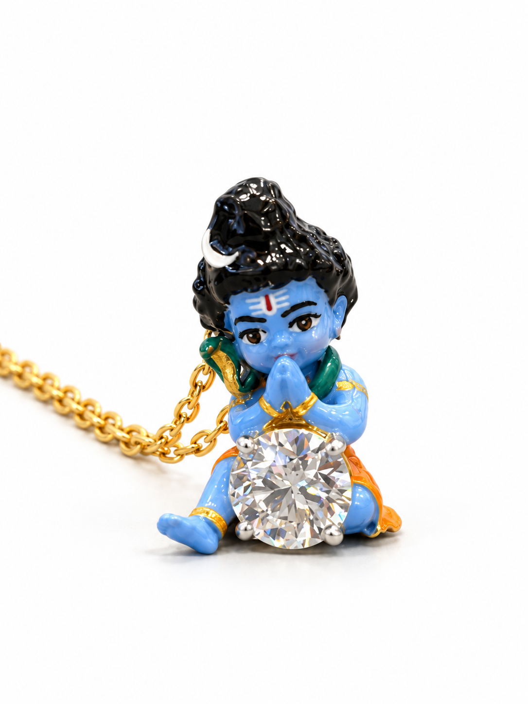 Anaya Namaste Bal Shiva Round Lab Diamond Pendant – angled view showing serpent and enamel detail