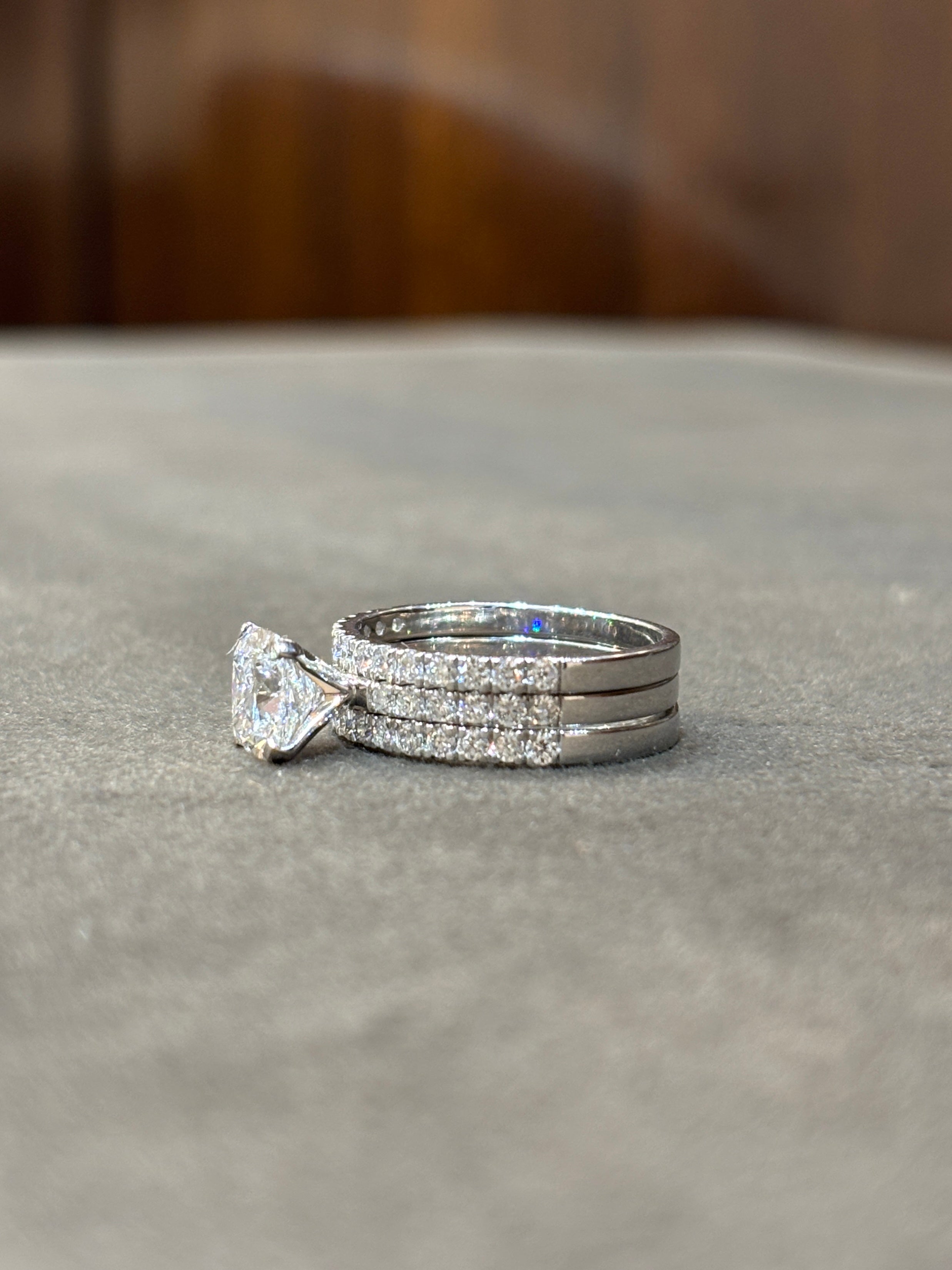 Side view of Celestial Bloom 1.5ct Cushion Lab Diamond Side Stone Solitaire Ring in 18K White Gold  Fiona Diamonds