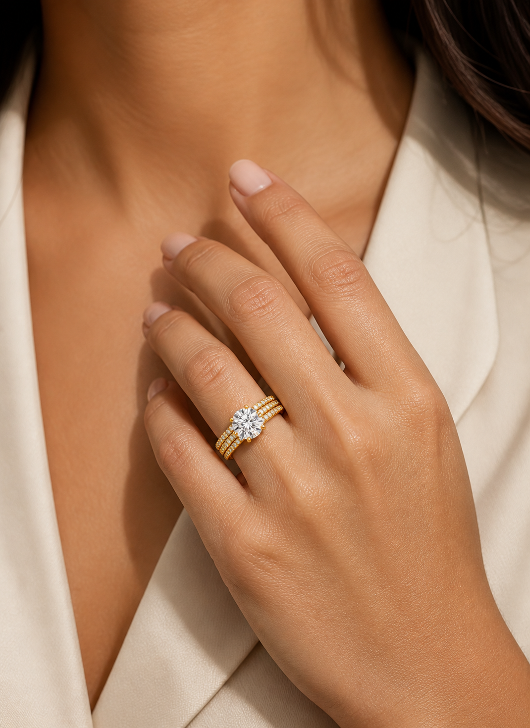 Side profile of Evren Callo Round Lab Diamond Classic Solitaire Ring in 18K Yellow Gold Fiona Diamonds