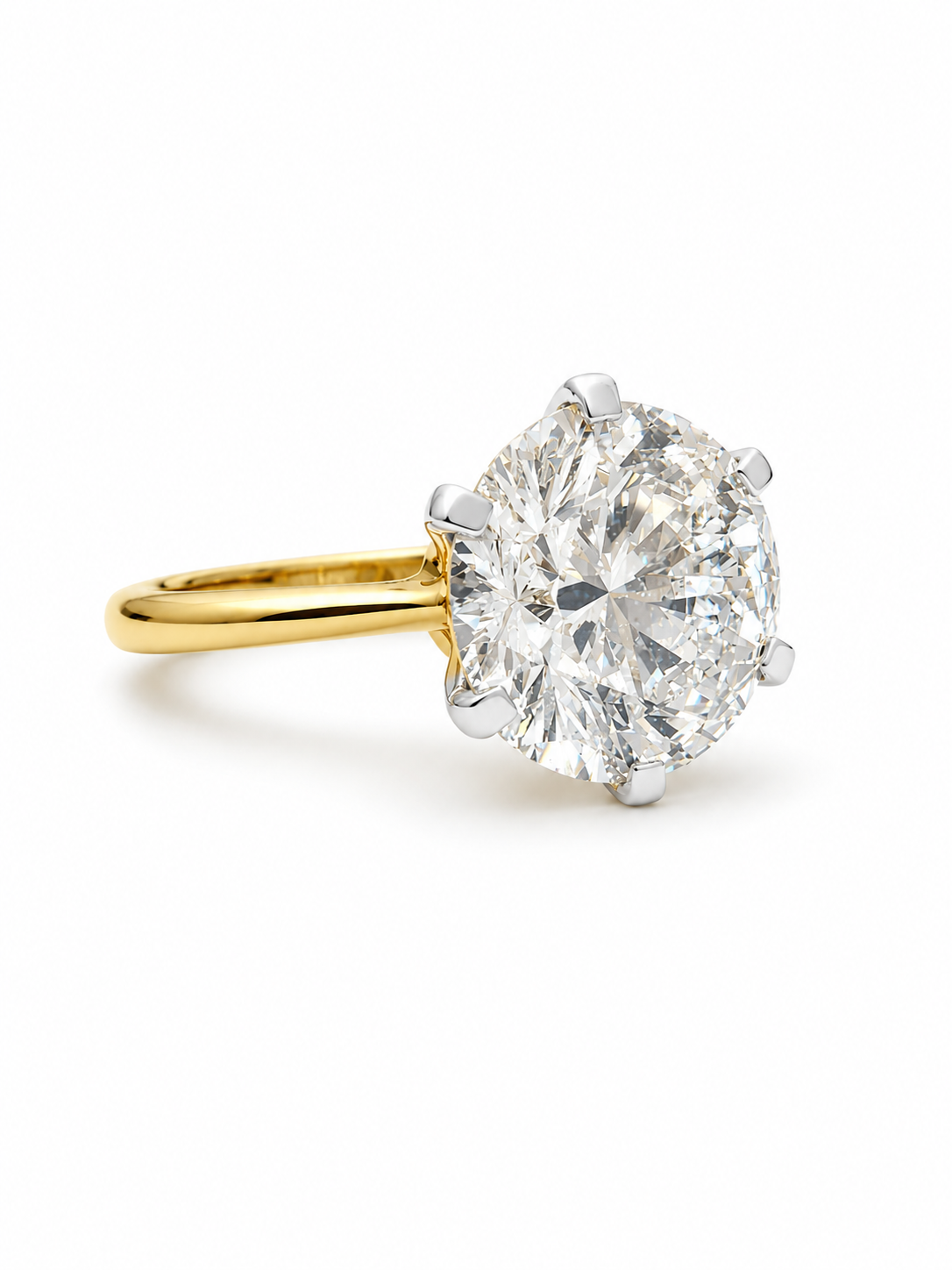 Close-up of Ithyn Lune Round Lab Diamond Classic Solitaire Ring set in 14K Yellow Gold by Fiona Diamonds