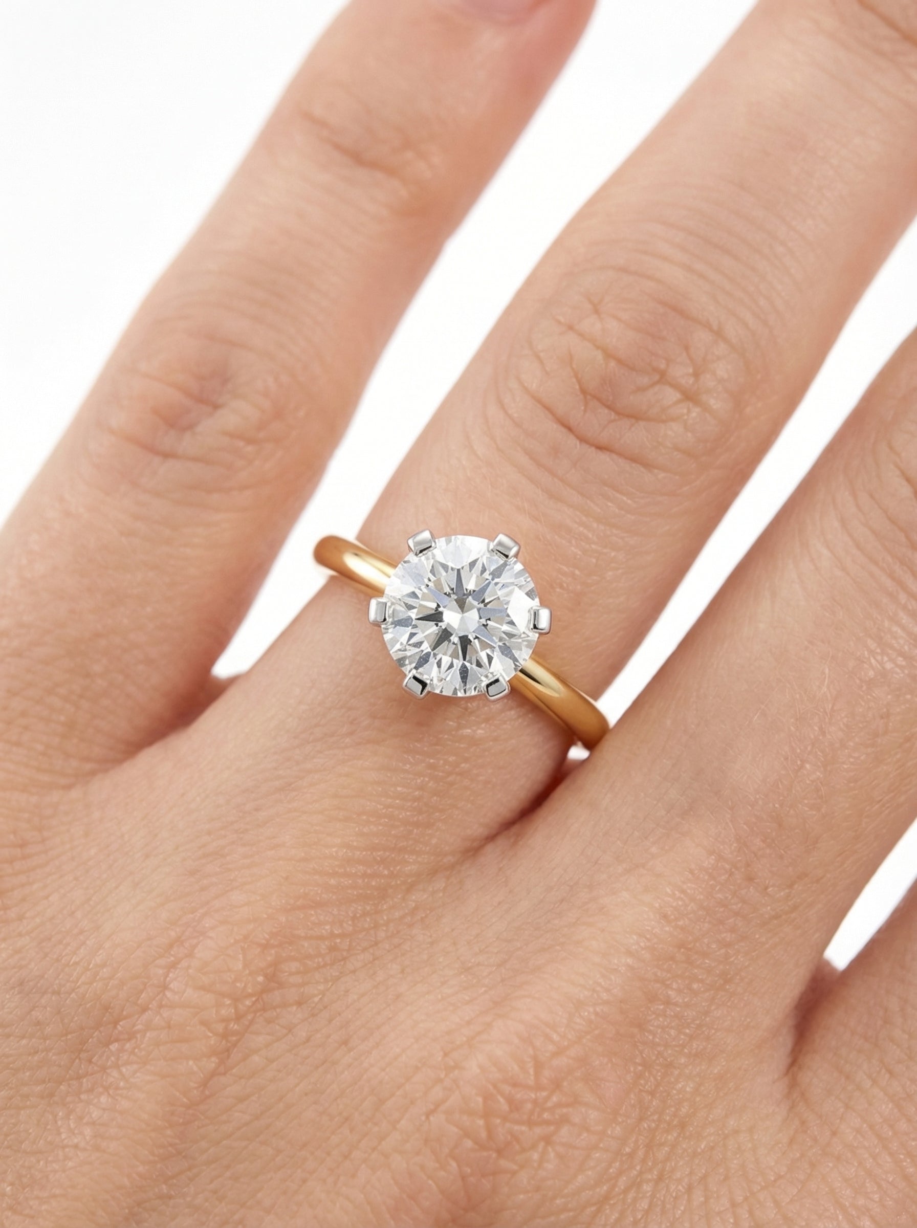 Side profile of Meridian Stack Round Lab Diamond Classic Solitaire Ring in 18K Yellow Gold Fiona Diamonds