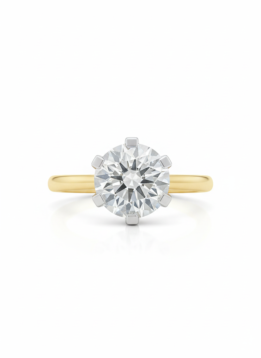 Meridian Stack Round Lab Diamond Classic Solitaire Ring in 18K Yellow Gold by Fiona Diamonds