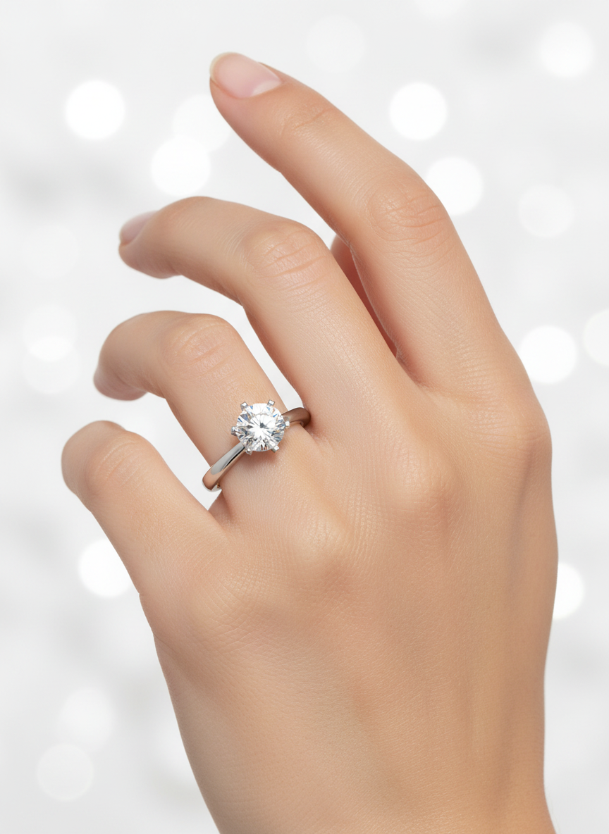 Side profile of Briar Twist Round Lab Diamond Classic Solitaire Ring in 18K White Gold Fiona Diamonds