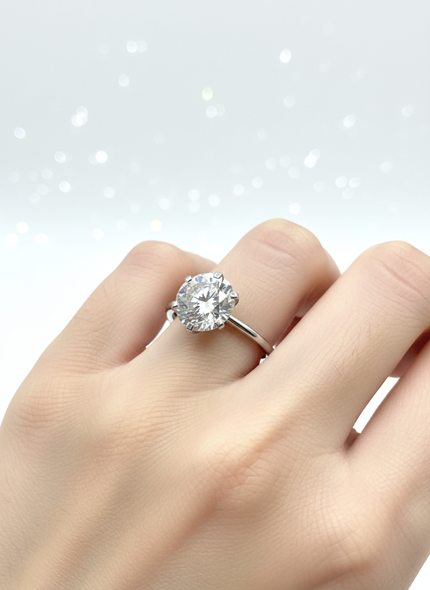 Side profile of Helara Flare Round Lab Diamond Classic Solitaire Ring in 18K White Gold Fiona Diamonds