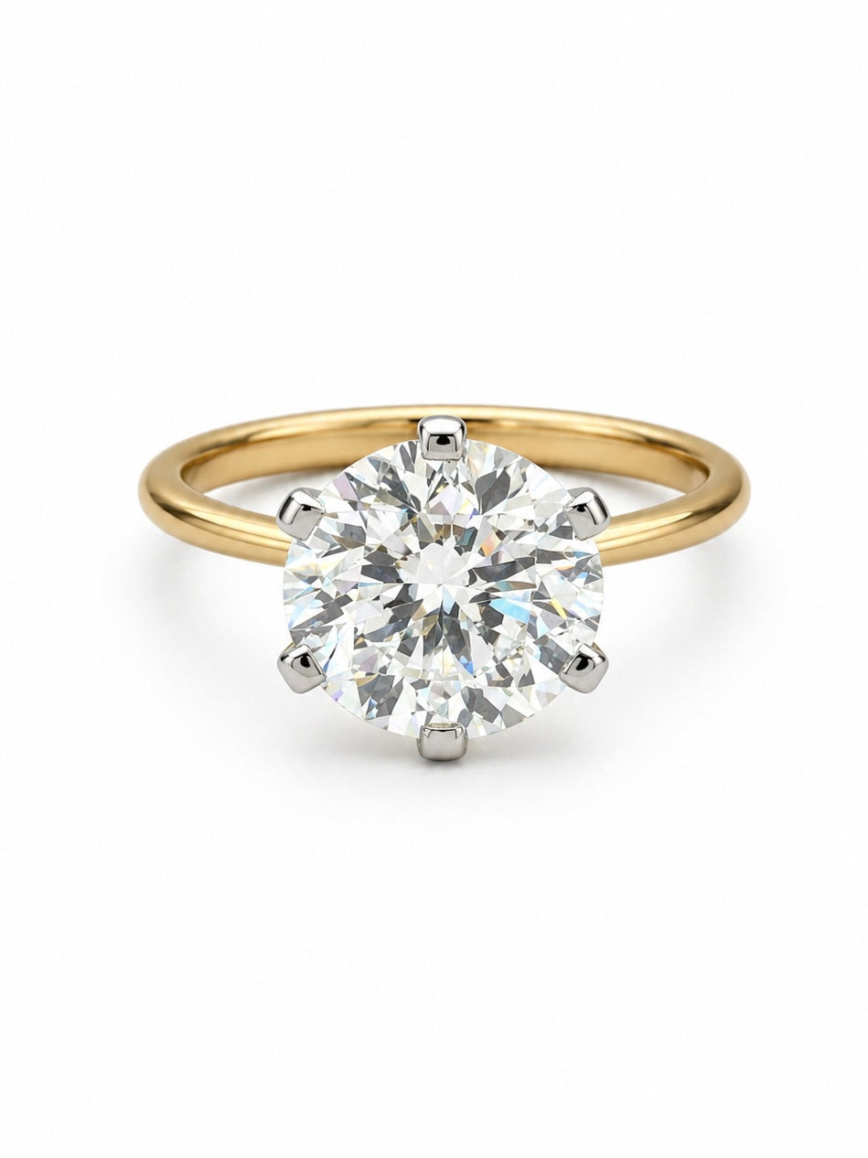 Aurora Muse Round Lab Diamond Classic Solitaire Ring in 18K Yellow Gold by Fiona Diamonds