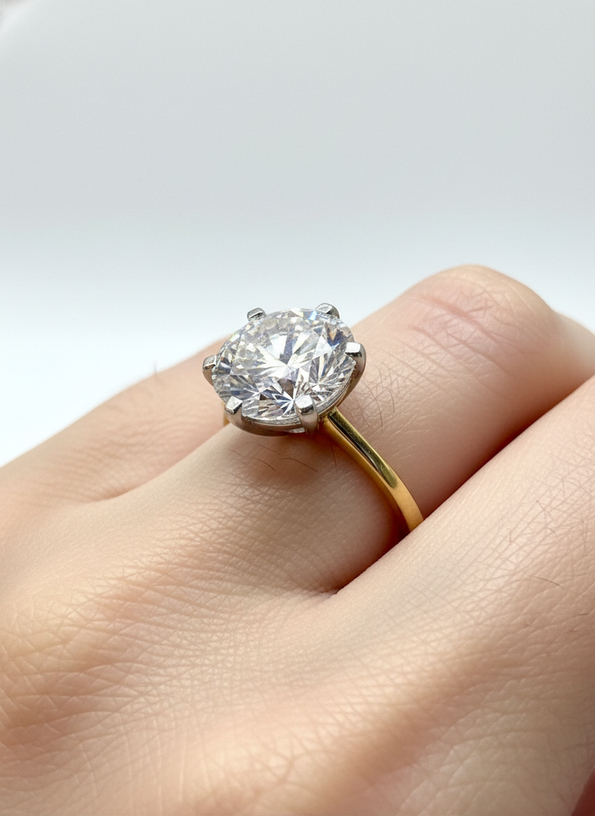 Side profile of Jorvyn Mist Round Lab Diamond Classic Solitaire Ring in 18K Yellow Gold Fiona Diamonds