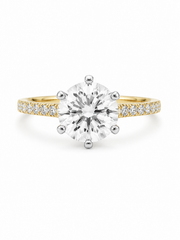 Kaelith Lace Round Lab Diamond Side Stone Solitaire Ring in 18K Yellow Gold by Fiona Diamonds