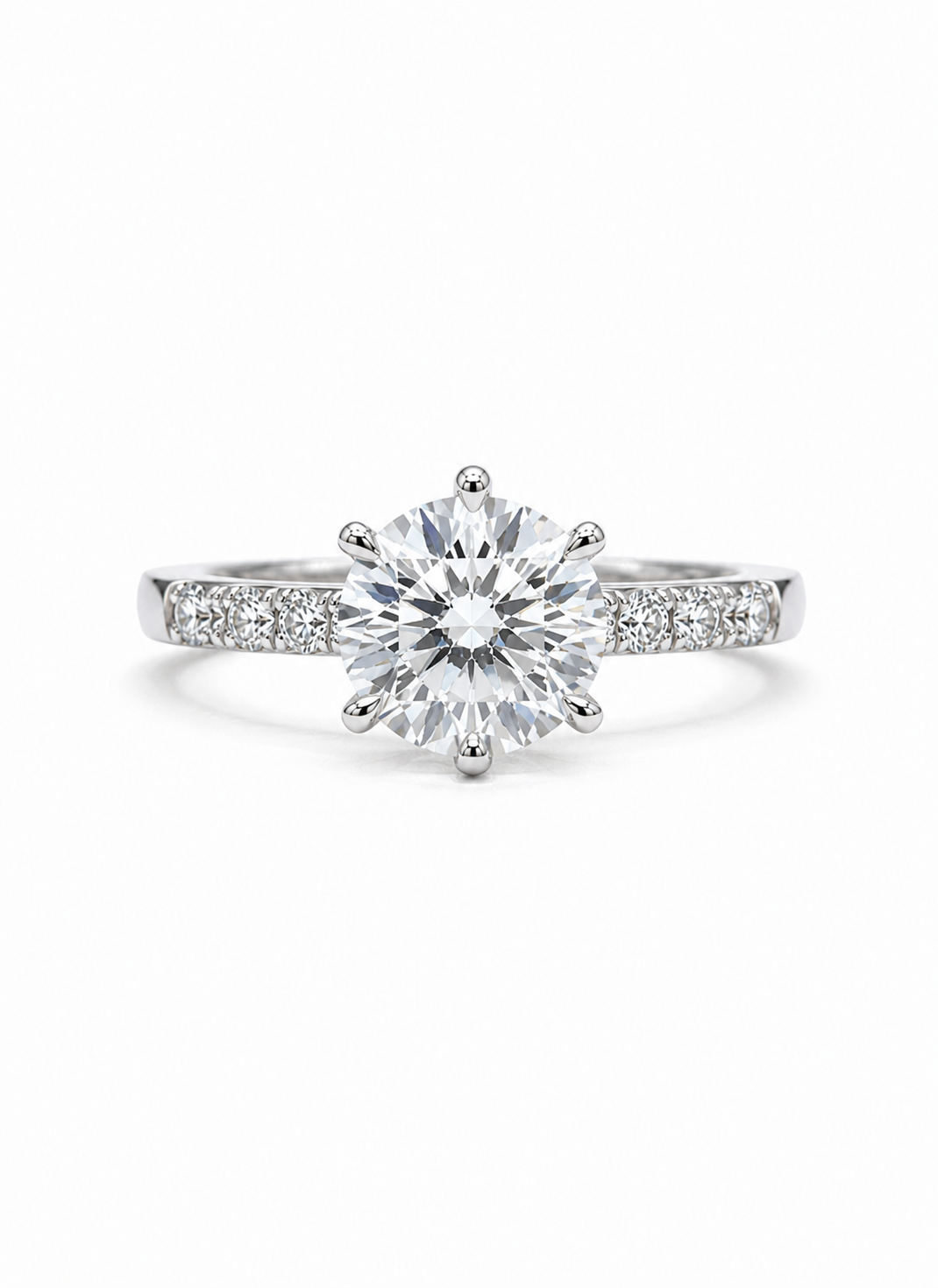 Cipher Grace Round Lab Diamond Side Stone Solitaire Ring in 18K White Gold by Fiona Diamonds