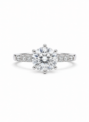 Cipher Grace Round Lab Diamond Side Stone Solitaire Ring in 18K White Gold by Fiona Diamonds