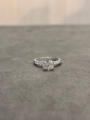 Crestfall Luxe Round Lab Diamond Side Stone Solitaire Ring in 18K White Gold by Fiona Diamonds