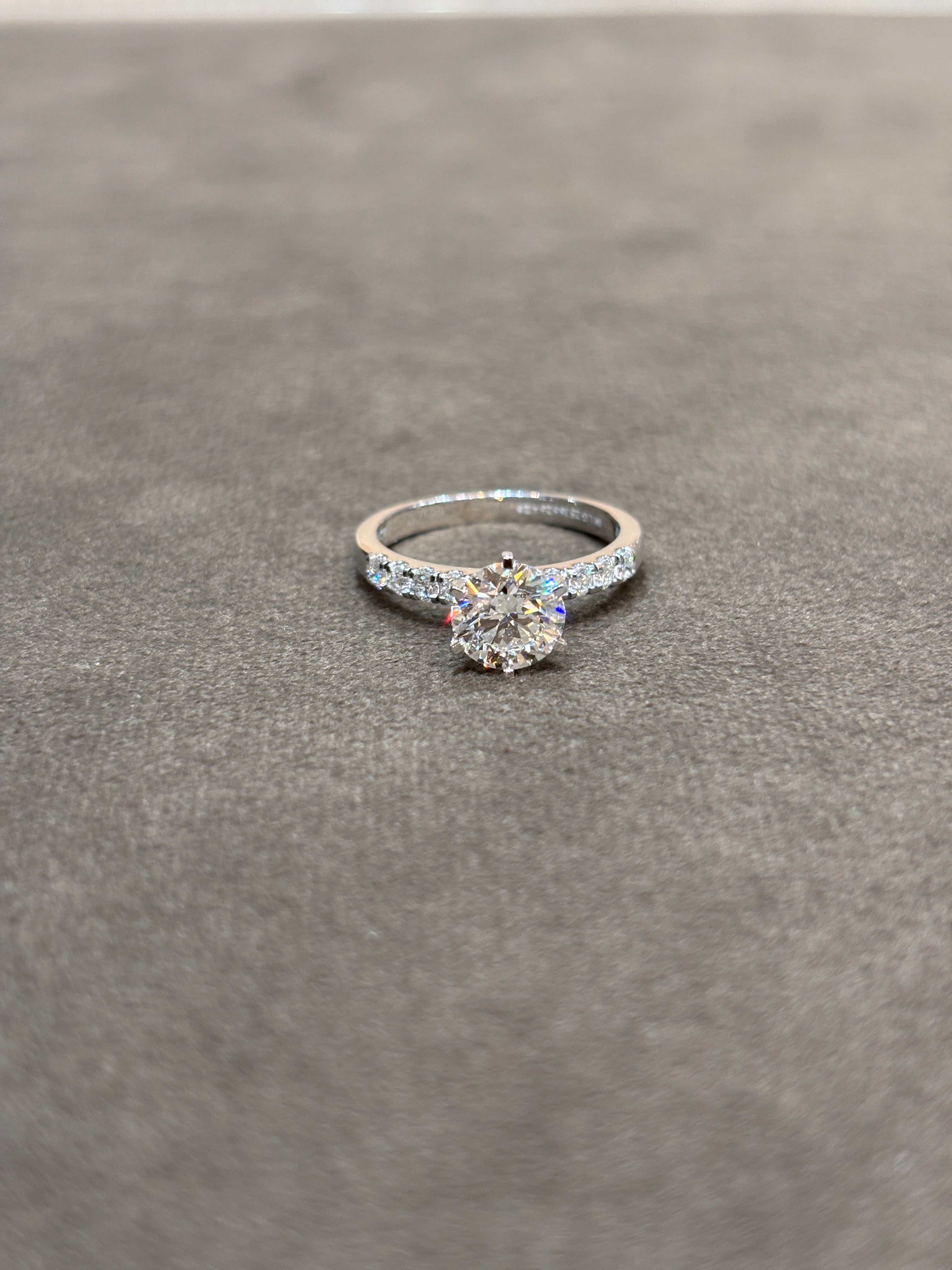 Side view of Crestfall Luxe Round Lab Diamond Side Stone Solitaire Ring in 18K White Gold  Fiona Diamonds