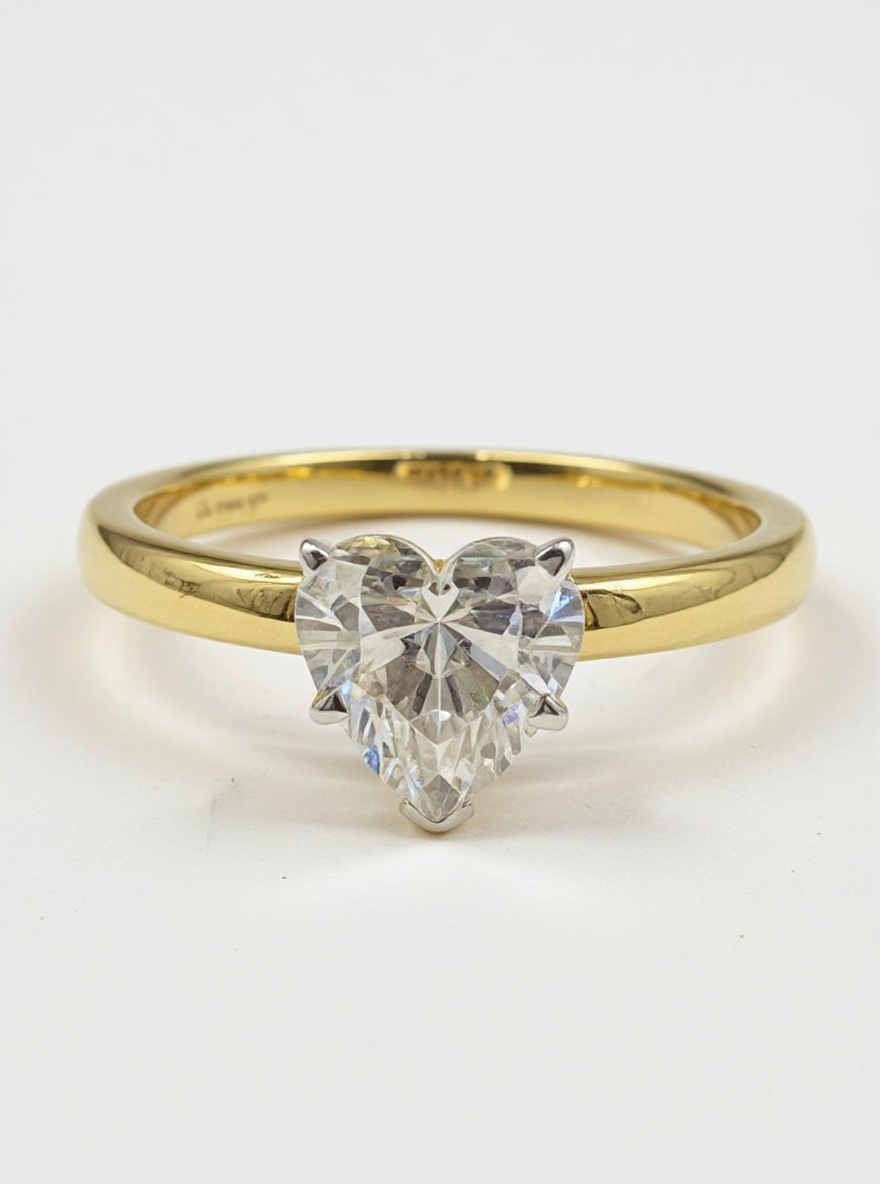 1ct Heart Aether Crest Heart Lab Diamond Classic Solitaire Ring in 18K Yellow Gold by Fiona Diamonds
