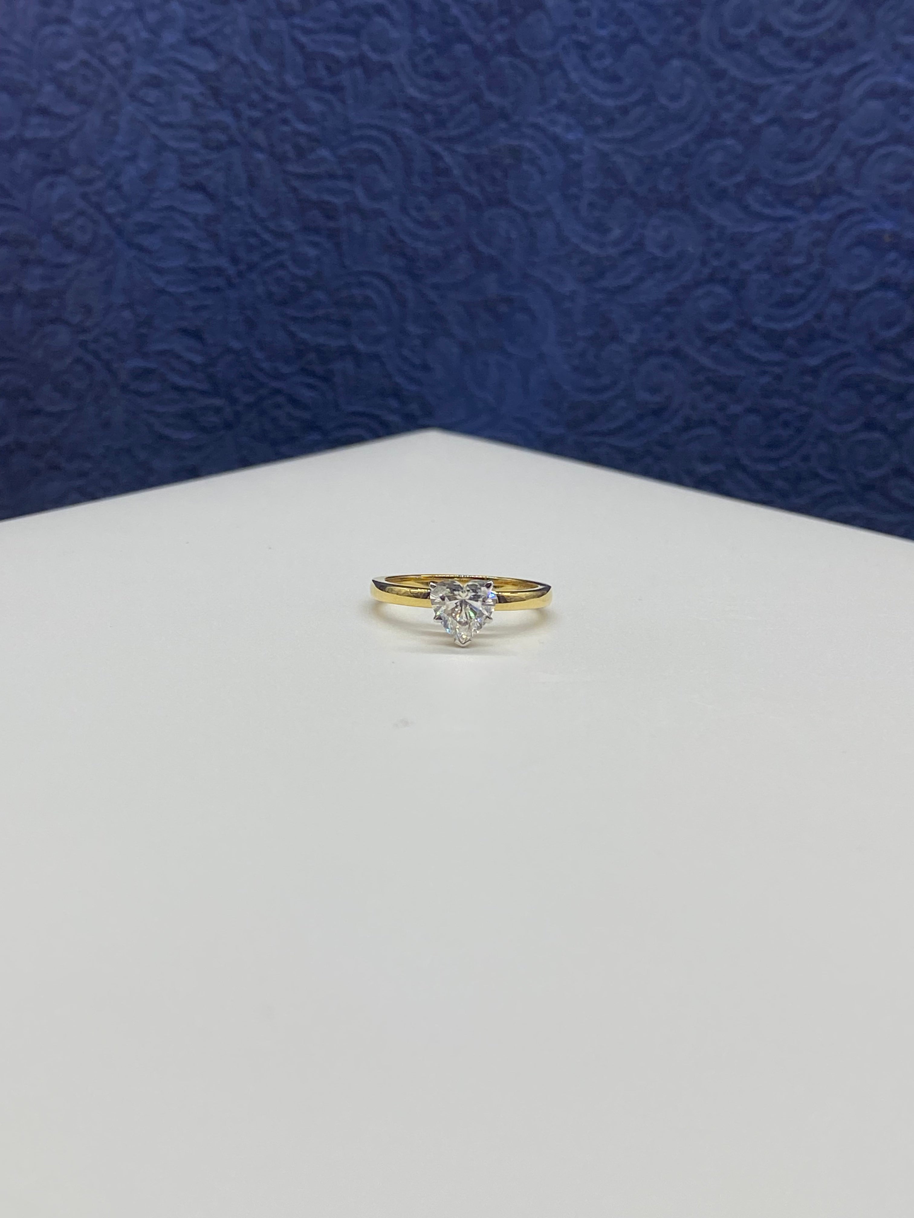 Fiona Diamonds 1ct Heart Aether Crest Heart Lab Diamond Classic Solitaire Ring in 18K Yellow Gold on hand