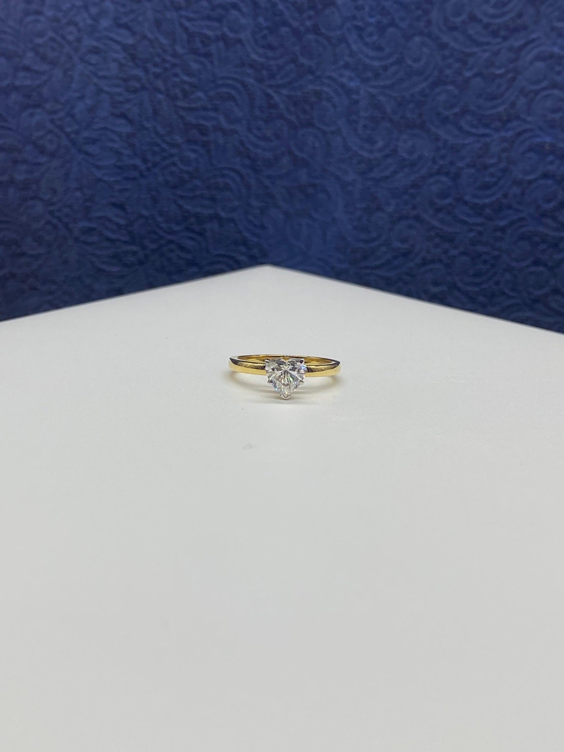 Fiona Diamonds 1ct Heart Aether Crest Heart Lab Diamond Classic Solitaire Ring in 18K Yellow Gold on hand