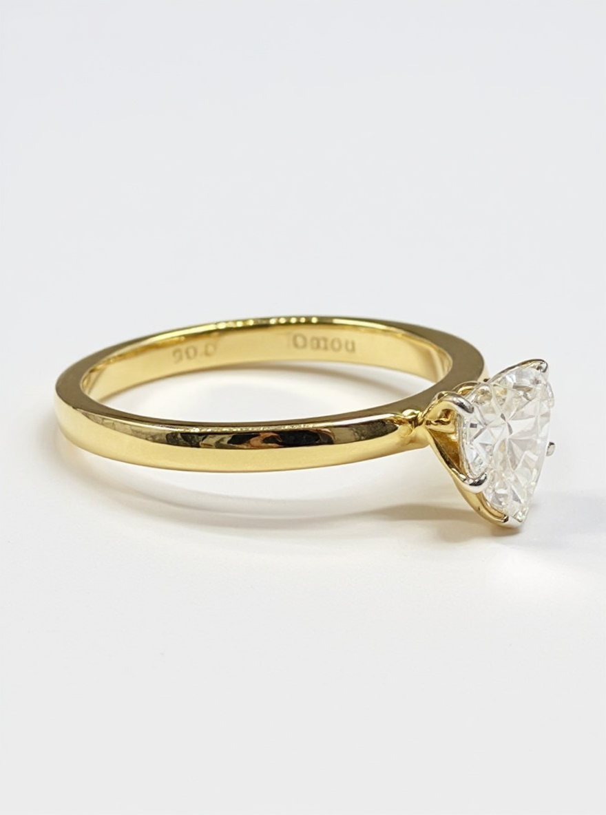 Side profile of 1ct Heart Aether Crest Heart Lab Diamond Classic Solitaire Ring in 18K Yellow Gold Fiona Diamonds