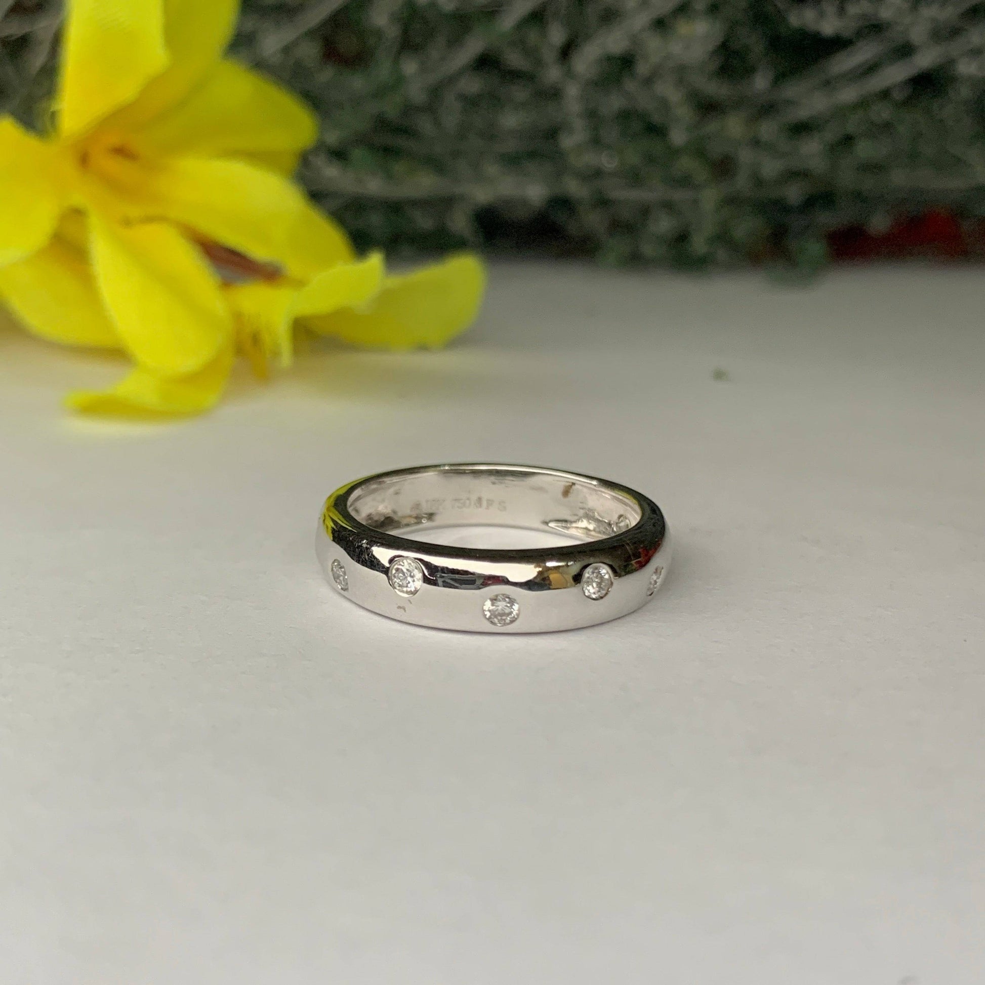 Close -up of Renee Round Lab Diamond Band set in 18K White Gold by Fiona Diamonds