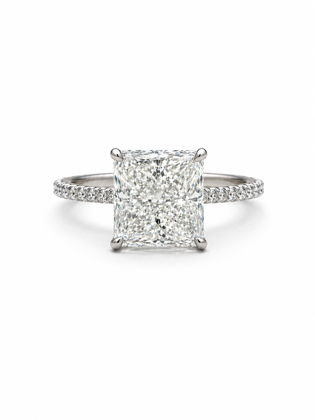 Mirage Flare Round Lab Diamond Side Stone Solitaire Ring in 18K White Gold by Fiona Diamonds