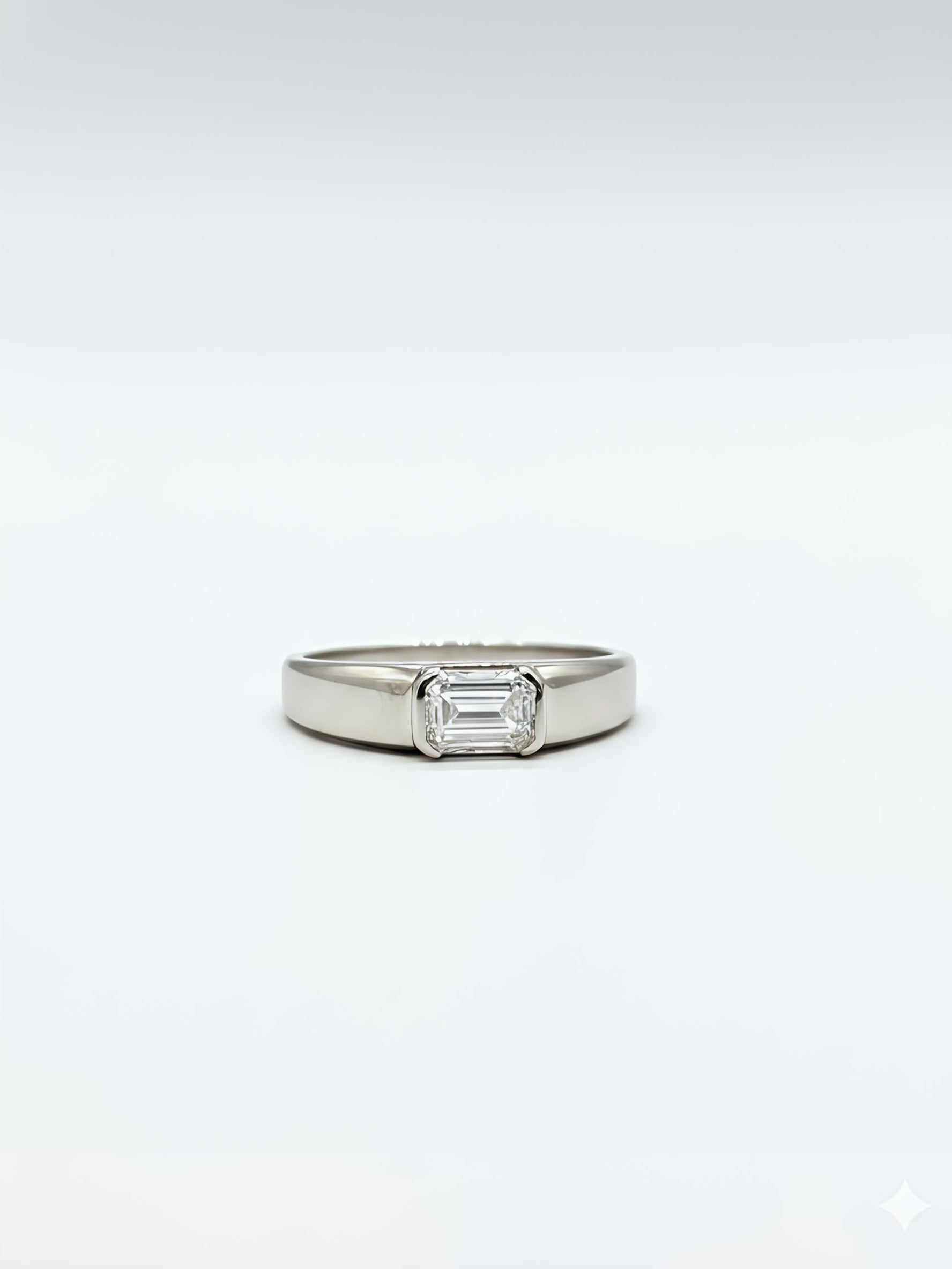 Close-up of Blush Symphony 1ct Emerald Lab Diamond Classic Solitaire Ring set in 18K White Gold by Fiona Diamonds