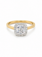 Kestrel Dawn Cushion Lab Diamond Halo Ring in 18K Yellow Gold by Fiona Diamonds