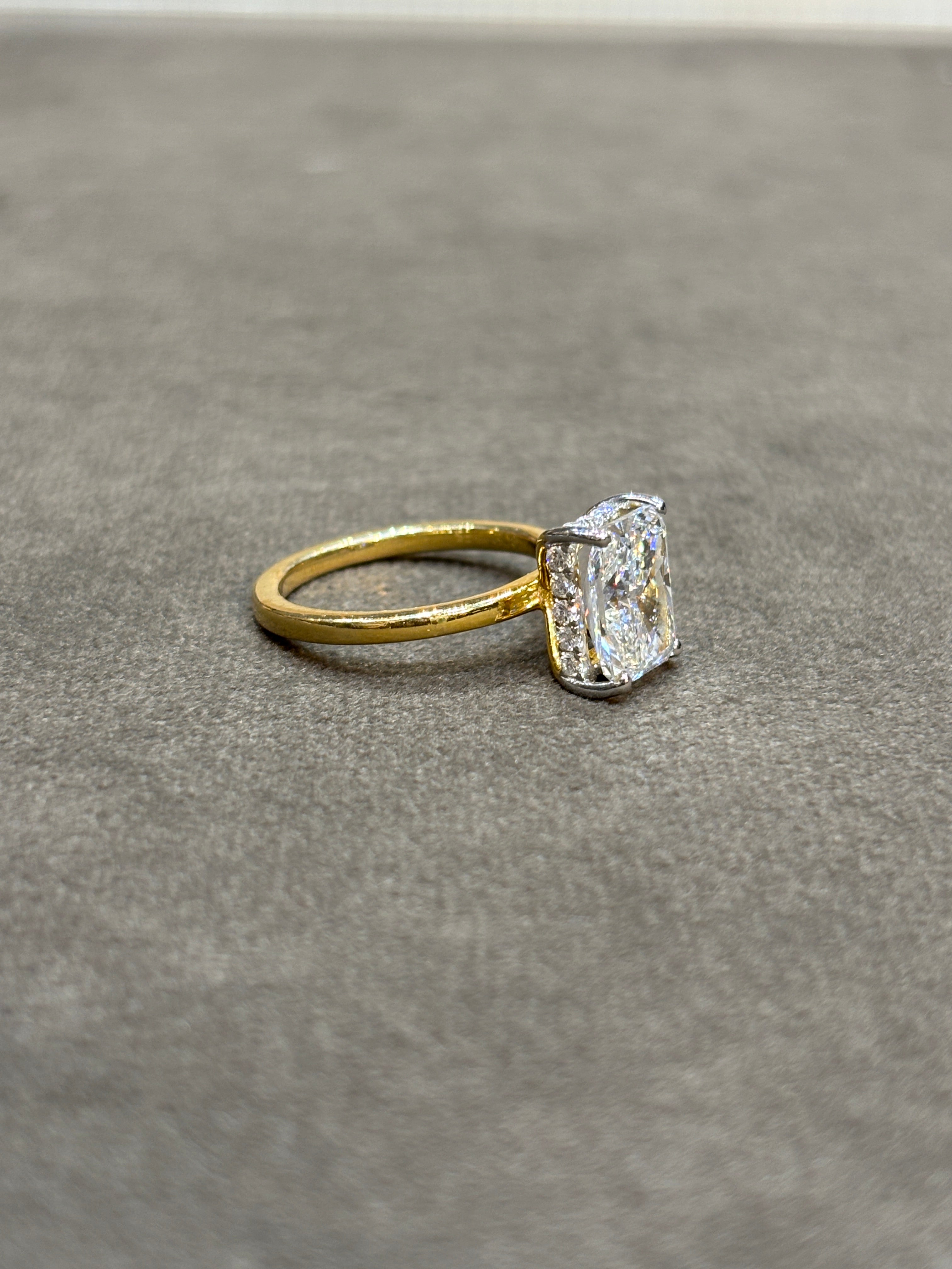 Side profile of Draeven Coil Radiant Lab Diamond Classic Solitaire Ring in 18K Yellow Gold Fiona Diamonds