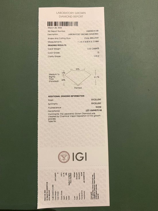 3ct Oval Vela Rise Lab Diamond Ring