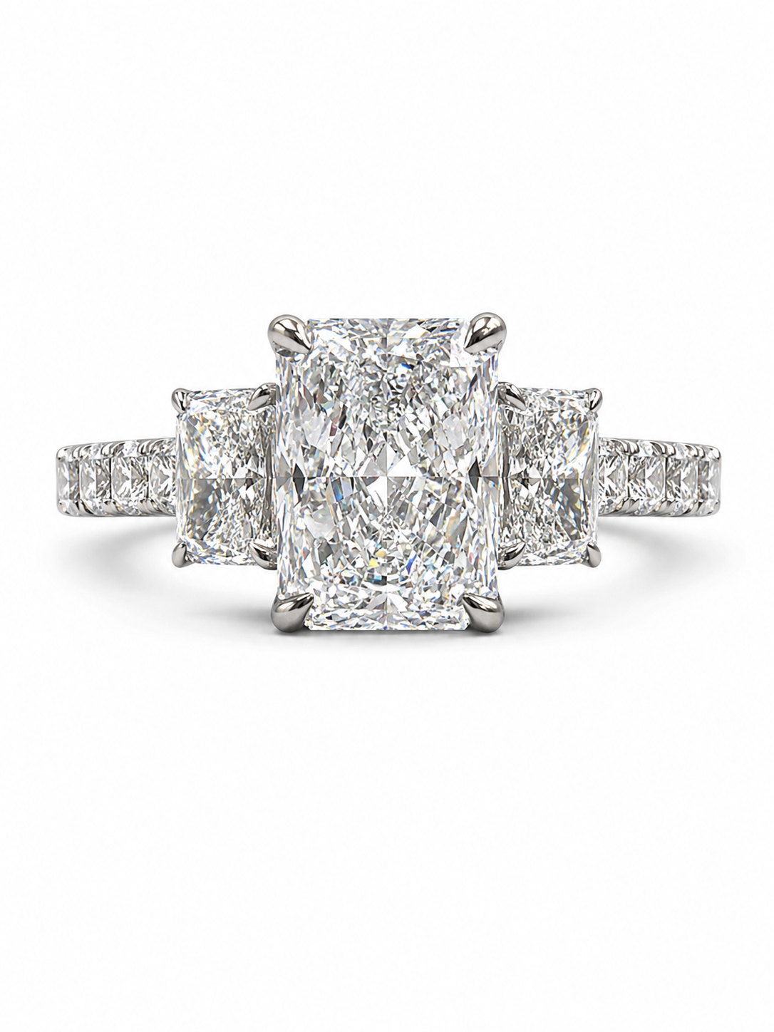 Zaren Drift Radiant Lab Diamond Three Stone Ring in 18K White Gold by Fiona Diamonds