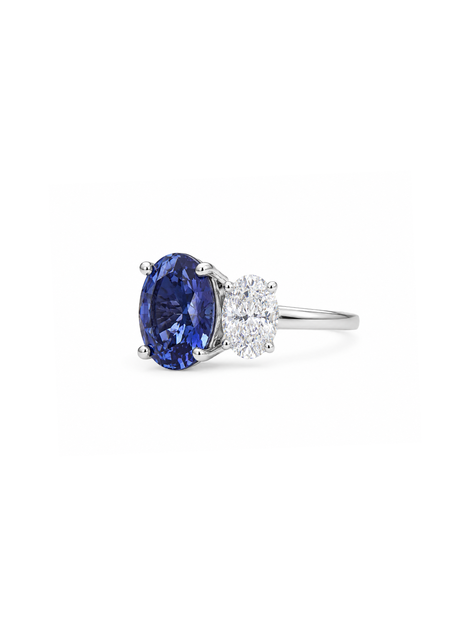 Close-up of Sylvara Lace Oval Lab Diamond Three Stone Ring set in 14K White Gold by Fiona Diamonds