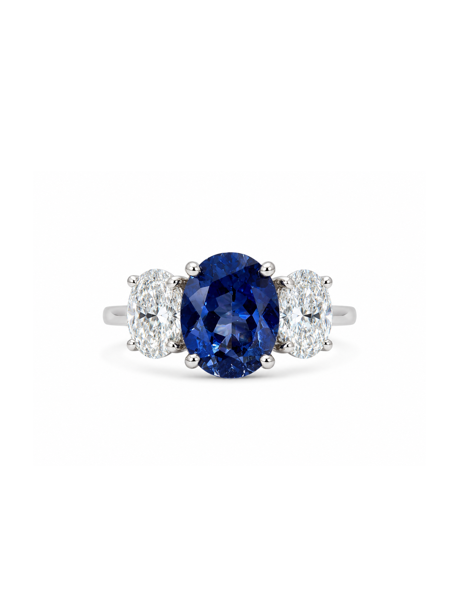 Sylvara Lace Oval Lab Diamond Three Stone Ring in 14K White Gold by Fiona Diamonds