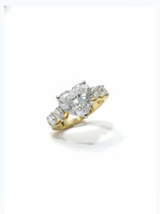 Side view of Zarela Dawn Heart Lab Diamond Side Stone Solitaire Ring in 14K Yellow Gold  Fiona Diamonds