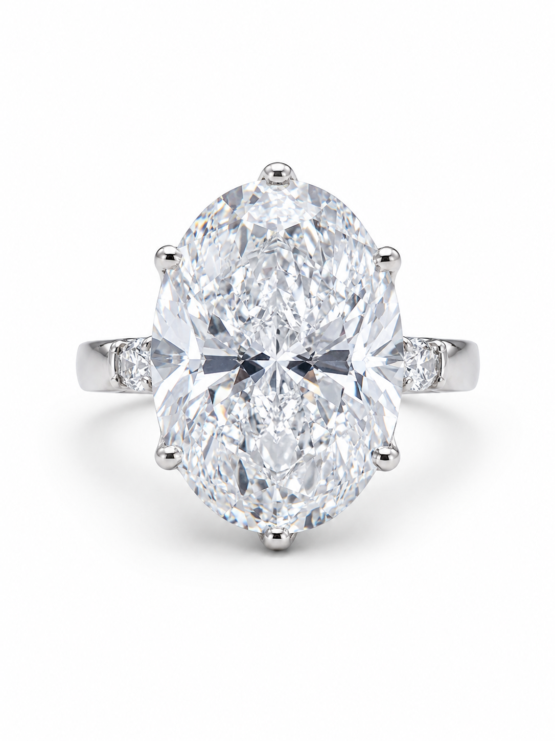 Briar Crown Oval Lab Diamond Side Stone Solitaire Ring in 18K White Gold by Fiona Diamonds