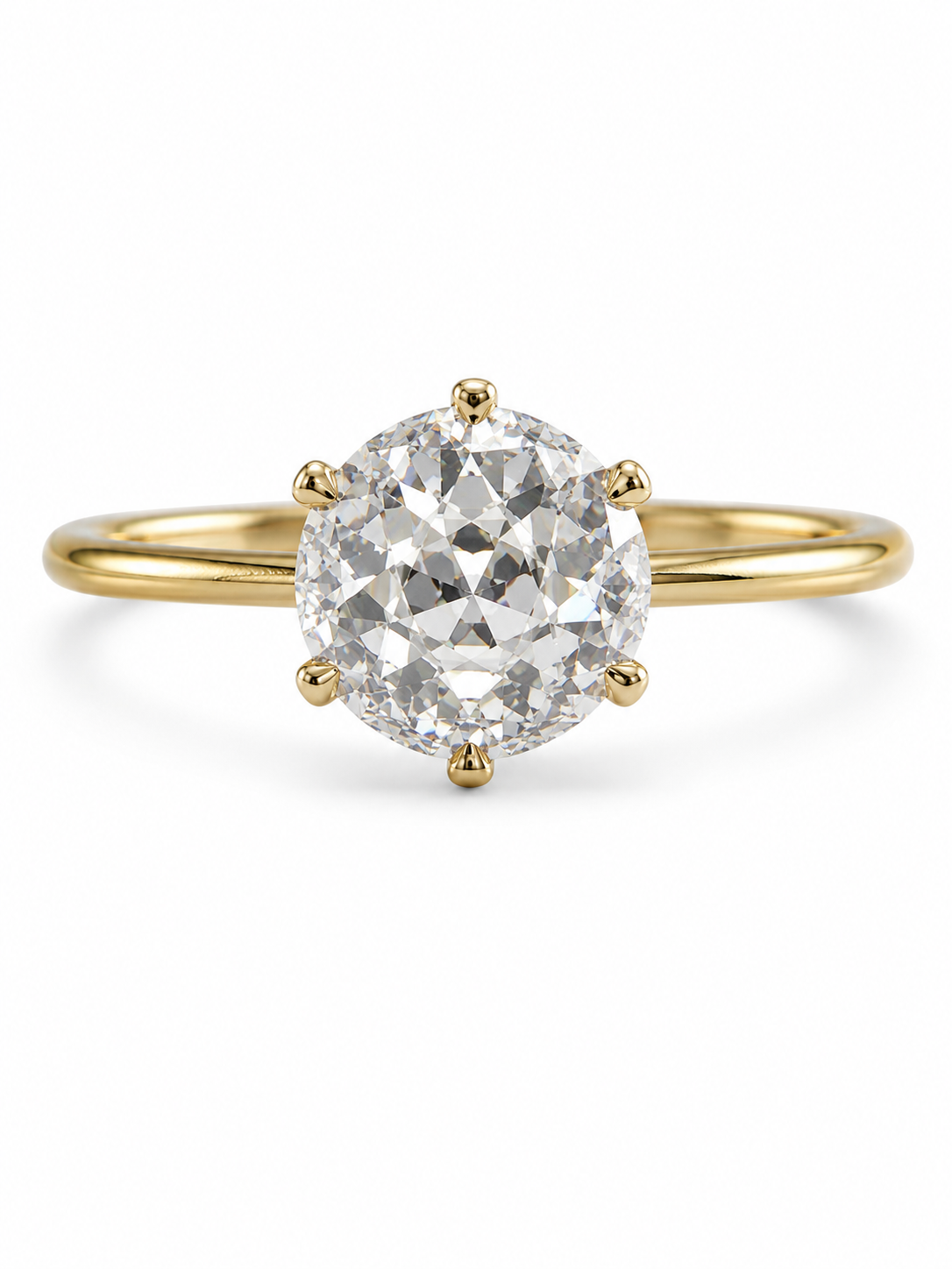 Qaelith Crest Round Lab Diamond Classic Solitaire Ring in 18K Yellow Gold by Fiona Diamonds