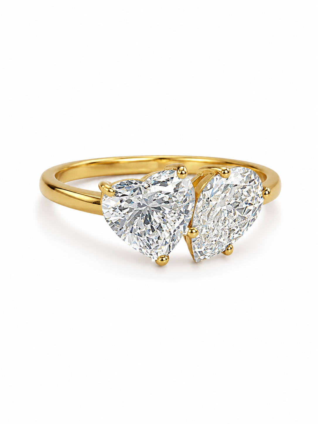 Close-up of Ryvyn Drift Heart & Pear Lab Diamond Toi Et Moi Ring set in 18K Yellow Gold by Fiona Diamonds