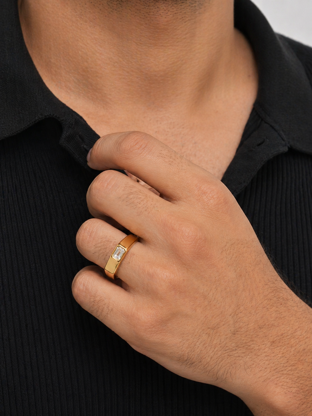 Side profile of Forge Glow Emerald Lab Diamond Classic Solitaire Ring in 14K Yellow Gold Fiona Diamonds