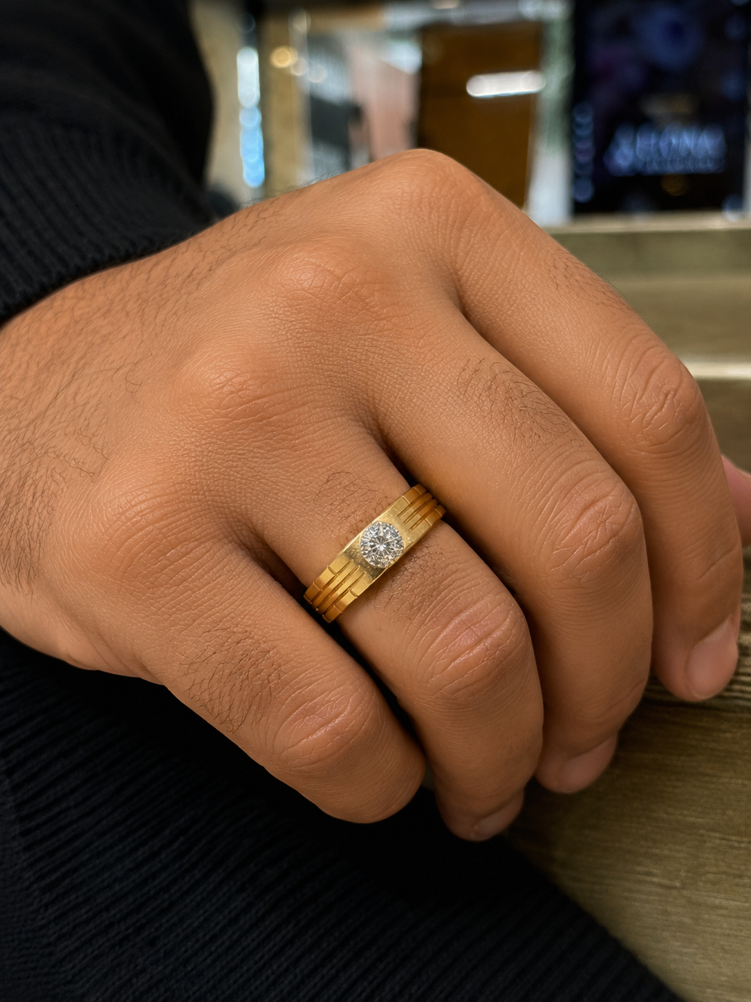 Side profile of Tavryn Lune Round Lab Diamond Classic Solitaire Ring in 14K Yellow Gold Fiona Diamonds